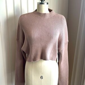 Mocha Crop Sweater Top with Dropped Sleeves